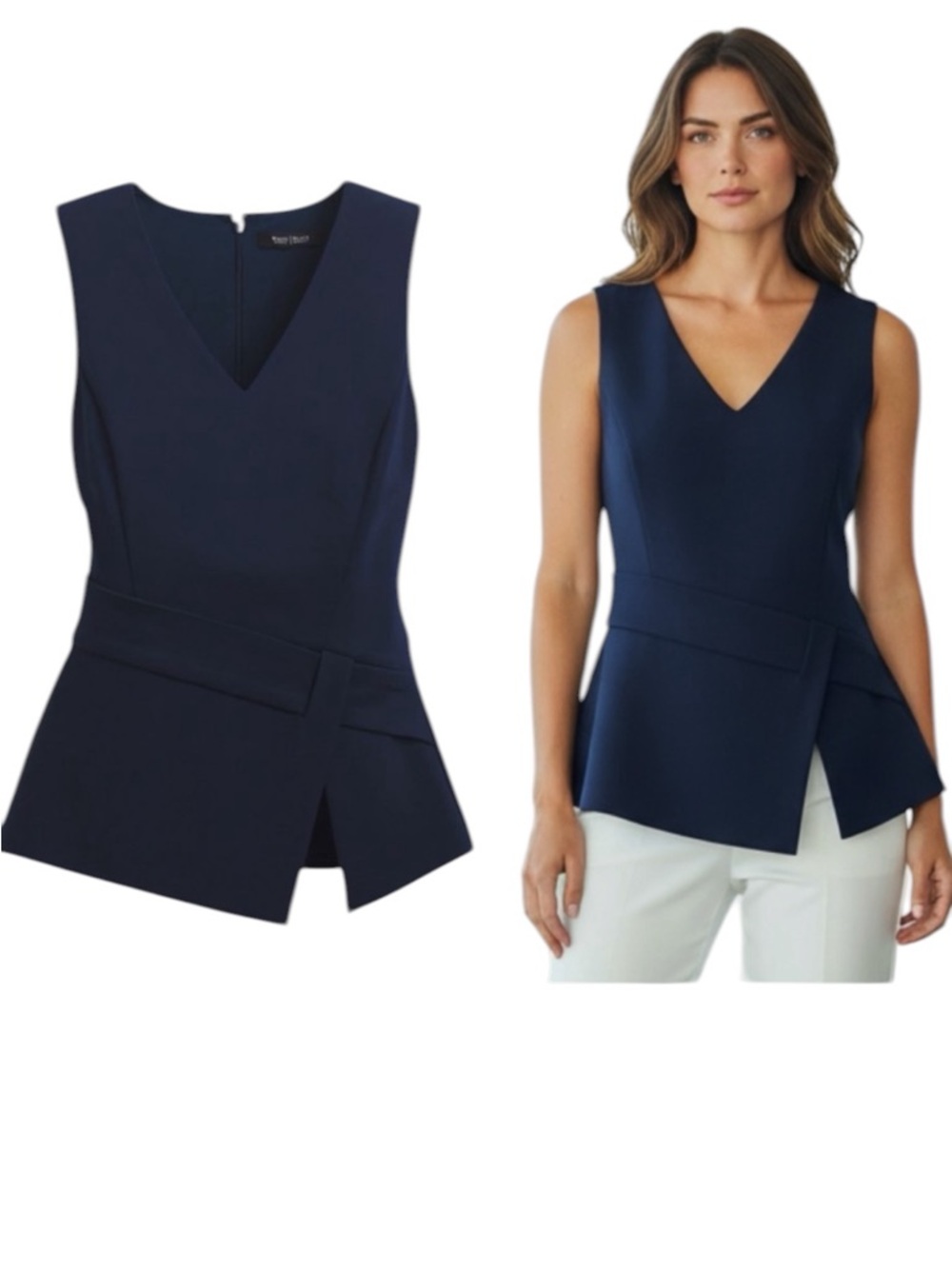 WHITE HOUSE BLACK MARKET Navy V-Neck Sleeveless Shirt